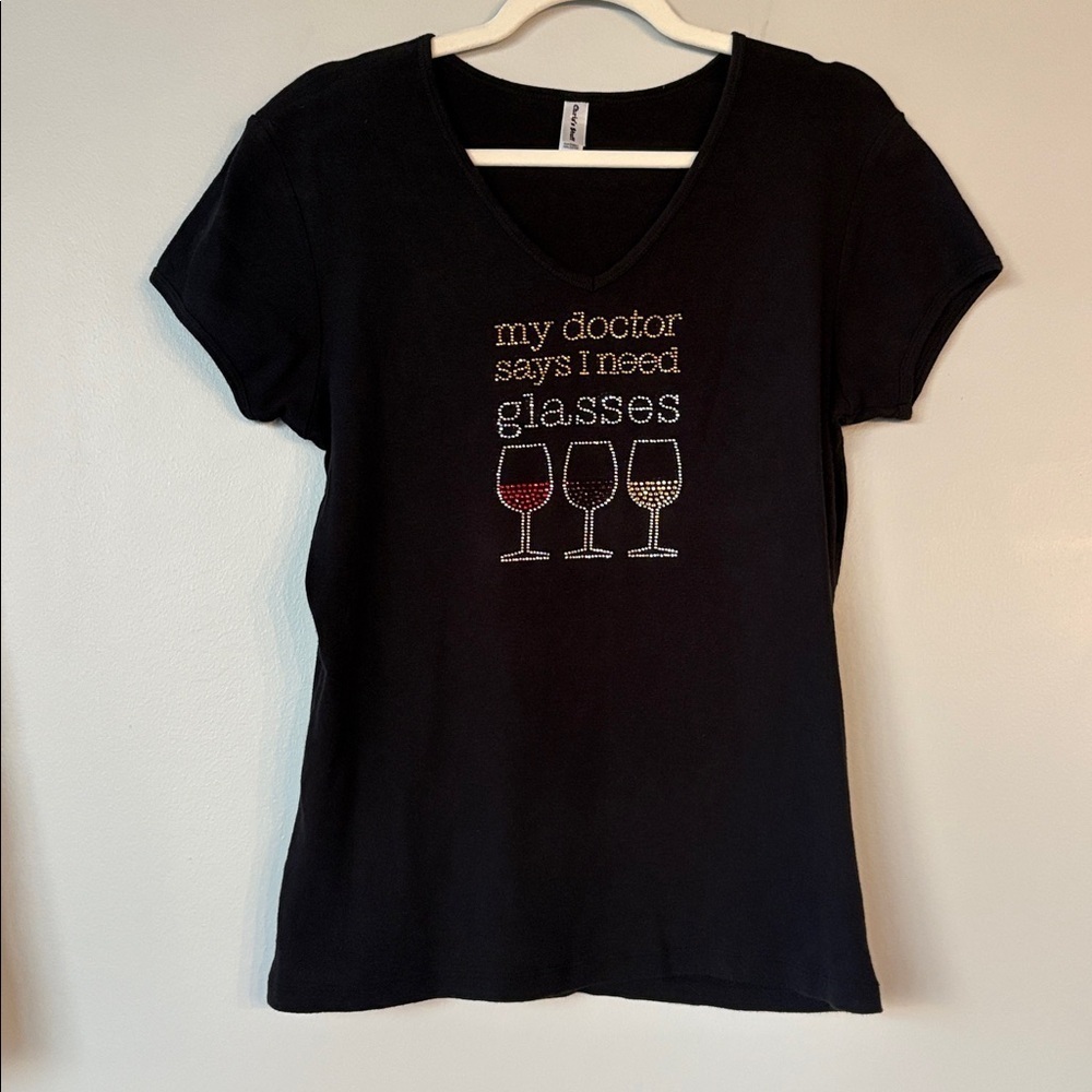 Rhinestone wine glasses shirt 🍷